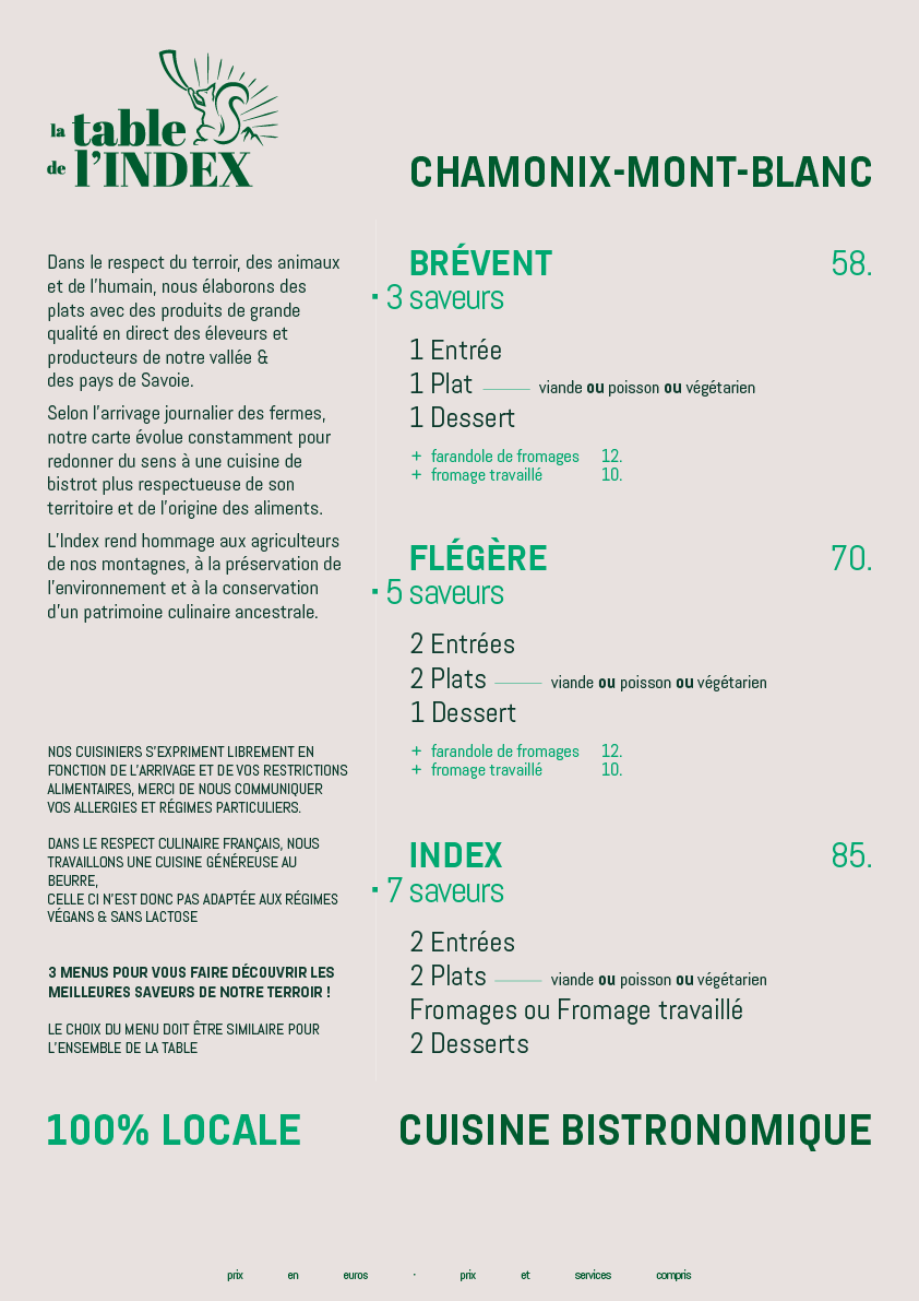 Menu Octobre - L'Index Chamonix